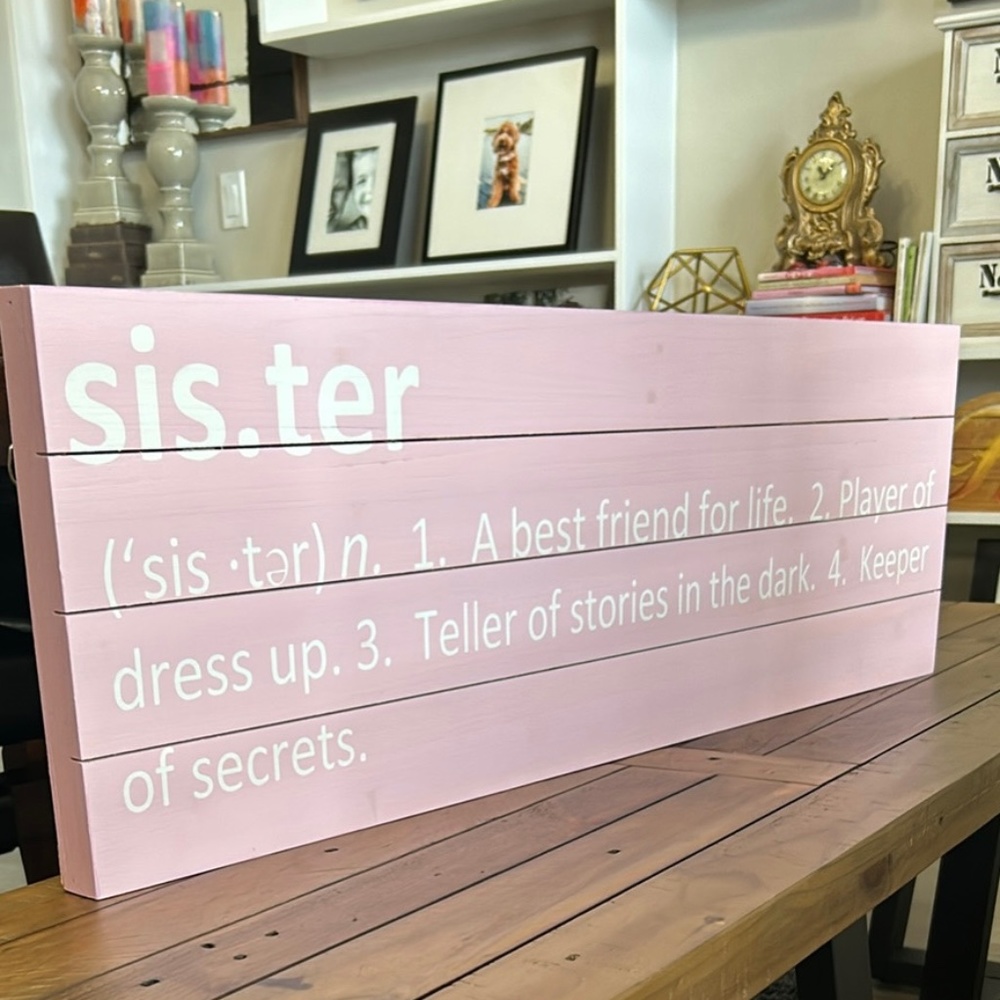 Pottery barn kids sister sibling plaque wall decor pink